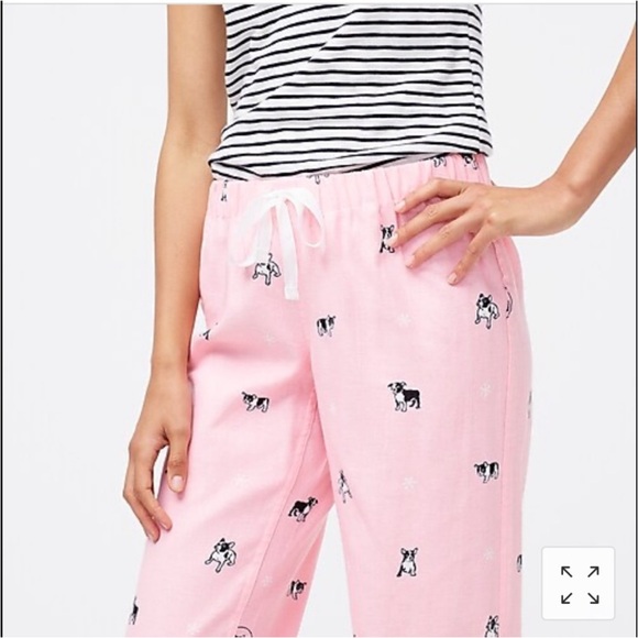 J Crew • Pink Bulldog Print Pj Lounge Pant Sz XL Cozy Drawstring Animal Lover - Picture 2 of 12